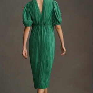 ANTHROPOLOGIE V-Neck Pleated Slim Midi Dress